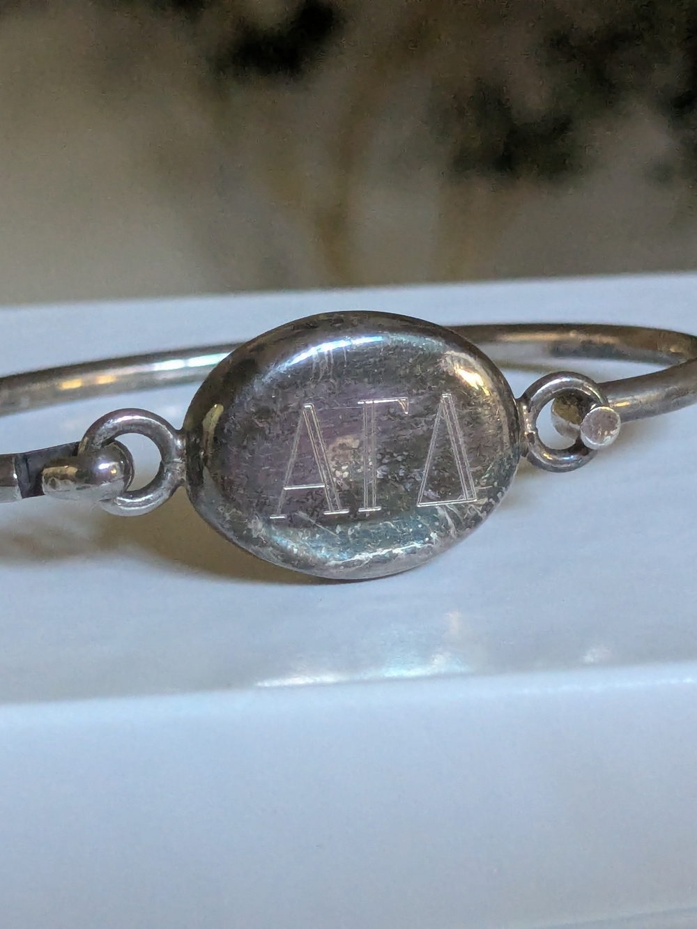 Alpha Gamma Delta Sterling Silver Engraved Oval Bangle - 925 Silver